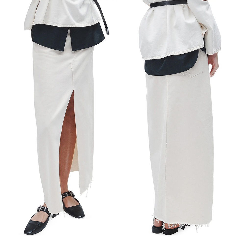 NWT Rag & Bone Women's Avery Denim Maxi Skirt Front Slit Ecru White - Size 25